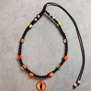 Handmade choker necklace, macrame necklace, necklace, macrame, orange, evil eye